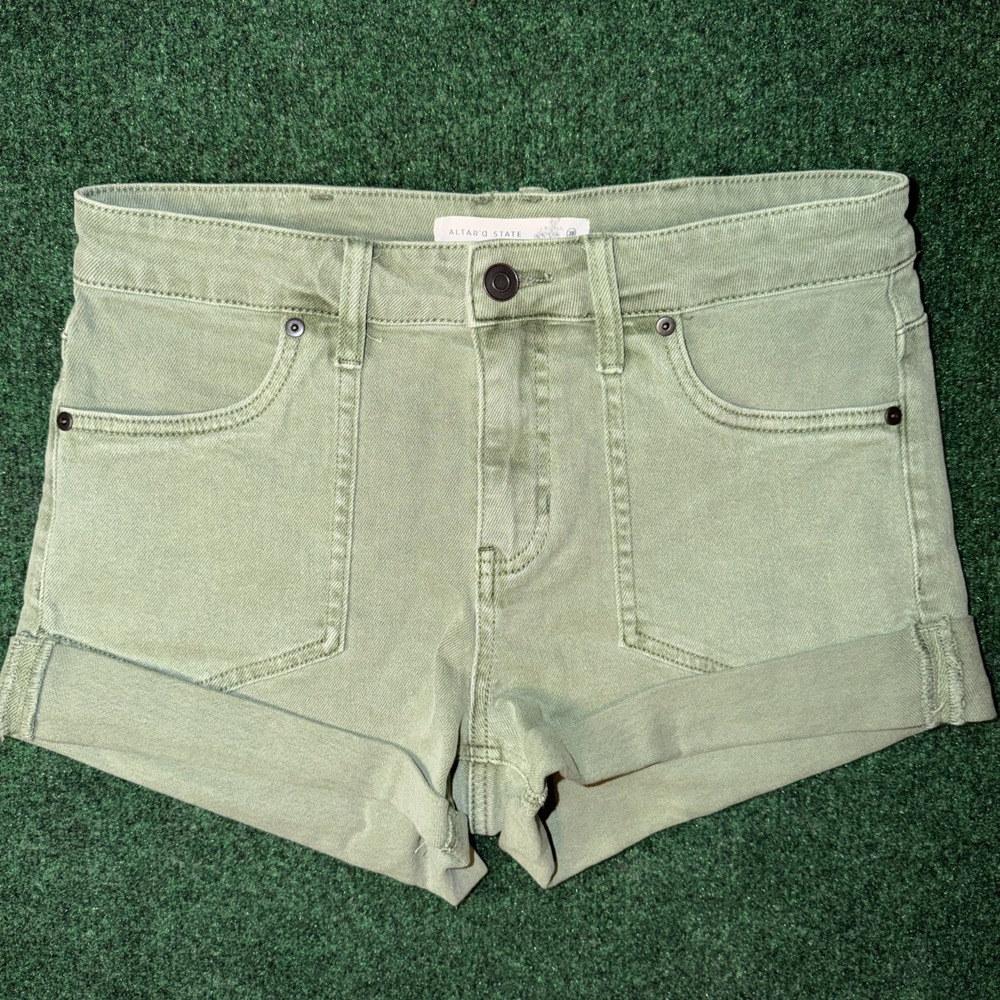 Altar's State Green Denim Shorts Women's Size 28 032